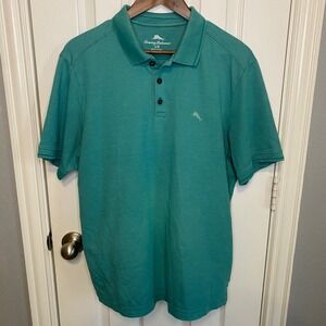 Tommy Bahama Mens Large Green Striped Polo Shirt‎ Casual Island